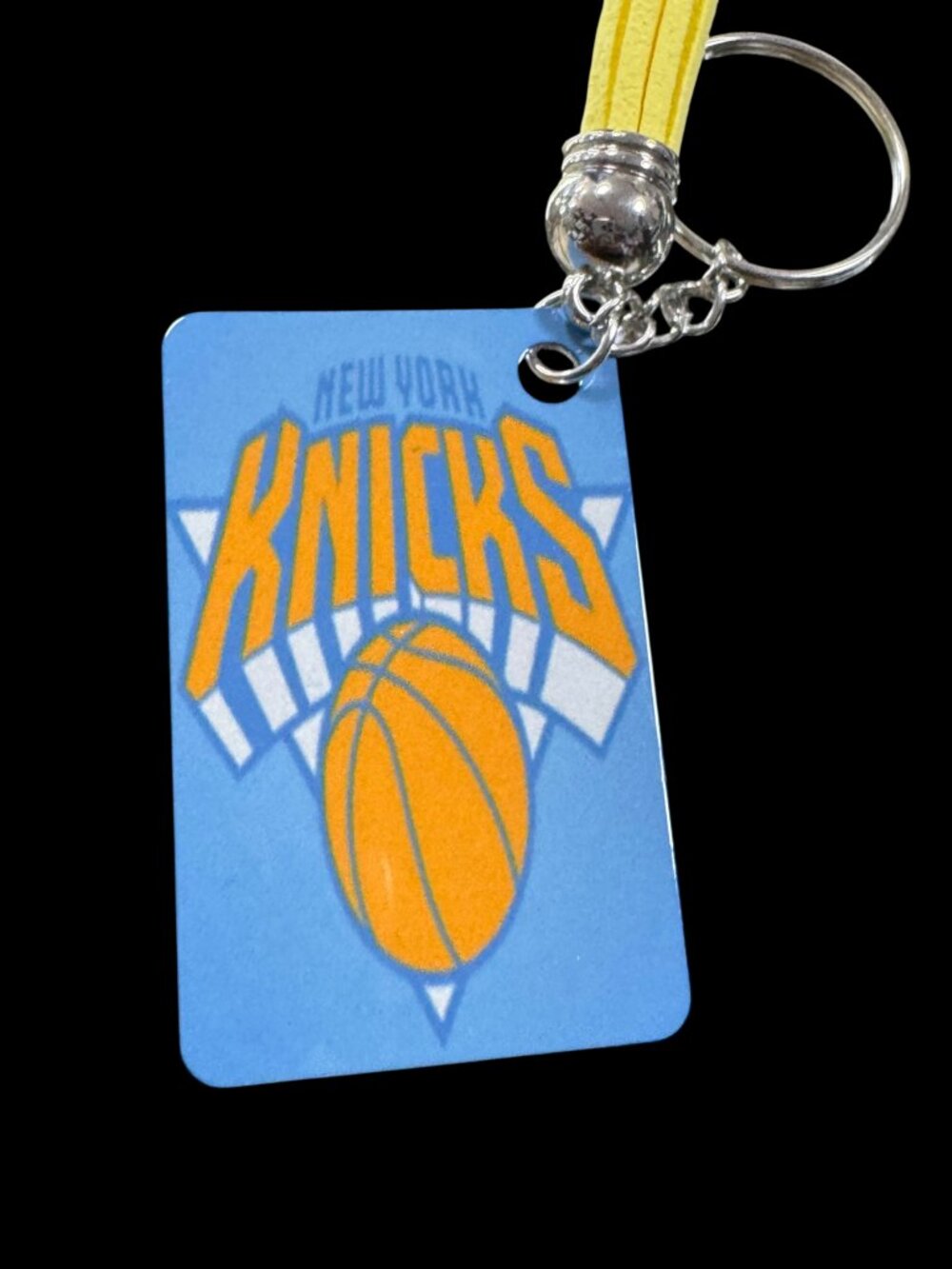 New York Knicks Metal Keychain with Yellow Tassel, Blue Basketball Team Logo Key
